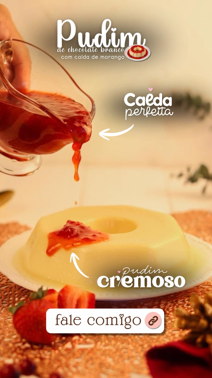 Pudim de chocolate branco com figurinhas do Doce Stories
