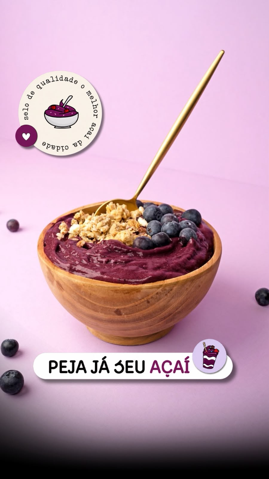 Açaí na tigela com figurinhas do Doce Stories