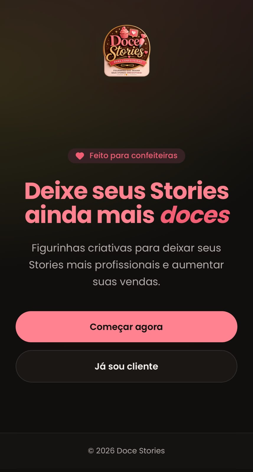 Tela inicial do aplicativo Doce Stories